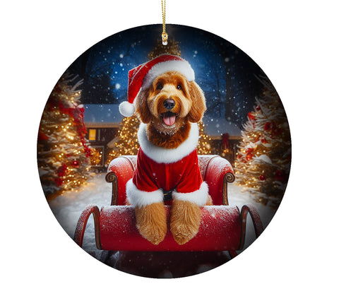 Goldendoodle Red -  Best of Breed DCR Christmas Tree Porcelain Ornament Double Sided