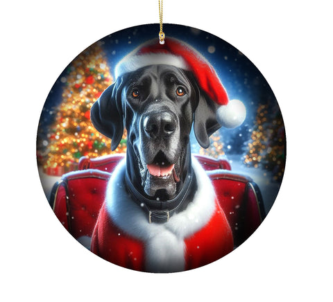 Great Dane Black - Best of Breed DCR Christmas Tree Porcelain Ornament Double Sided