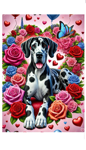 Great Dane Harlequin Uncropped - Best of Breed DCR Valentines Day Outdoor House and Garden Flag