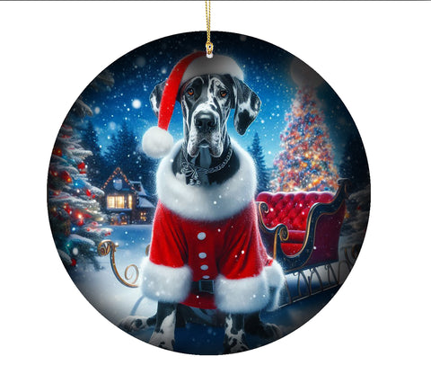 Great Dane Harlequin Uncropped -  Best of Breed DCR Christmas Tree Porcelain Ornament Double Sided