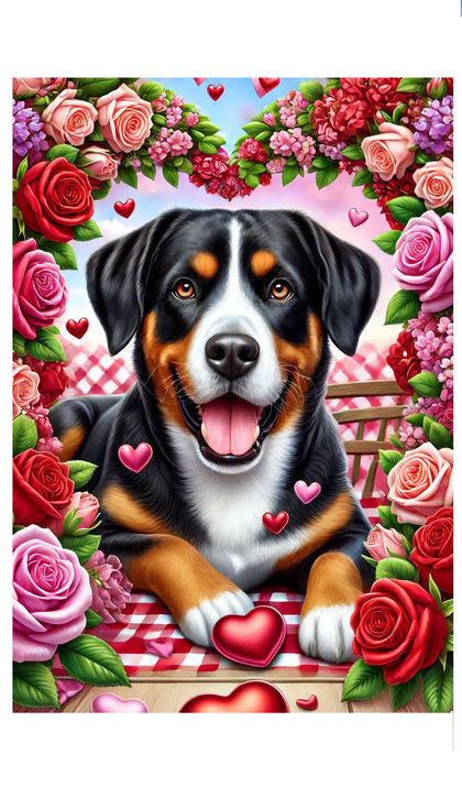 Greater Swiss Mountain Dog - Best of Breed DCR Valentines Day Outdoor House and Garden Flag