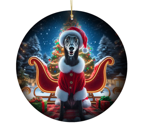 Greyhound Black -  Best of Breed DCR Christmas Tree Porcelain Ornament Double Sided