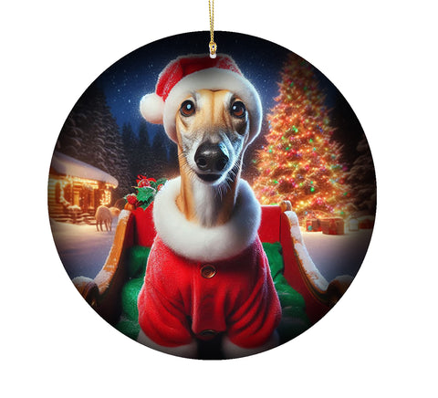 Greyhound Fawn -  Best of Breed DCR Christmas Tree Porcelain Ornament Double Sided