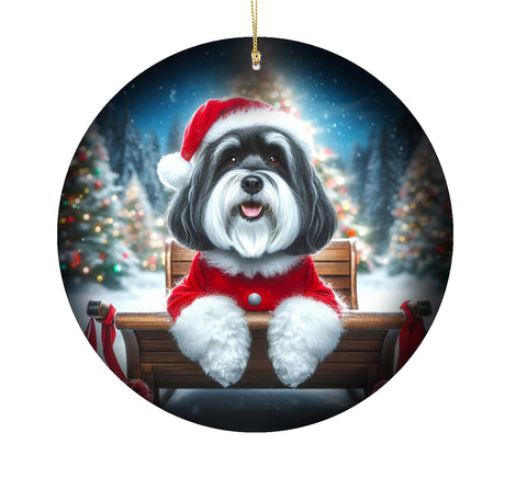 Havanese Black and White  -  Best of Breed DCR Christmas Tree Porcelain Ornament Double Sided