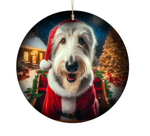 Irish Wolfhound White -  Best of Breed DCR Christmas Tree Porcelain Ornament Double Sided