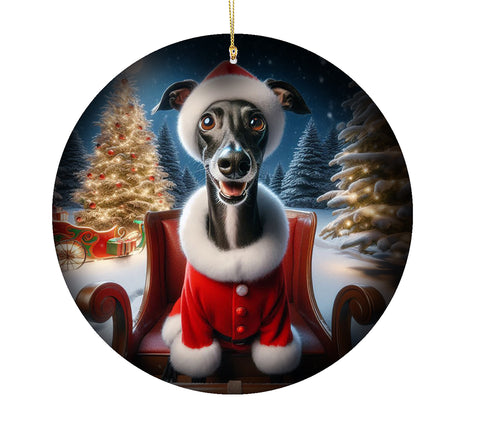 Italian Greyhound Black -  Best of Breed DCR Christmas Tree Porcelain Ornament Double Sided