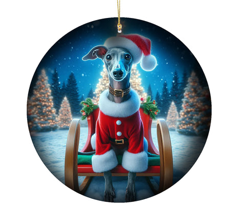 Italian Greyhound Blue -  Best of Breed DCR Christmas Tree Porcelain Ornament Double Sided