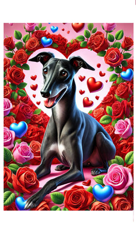 Italian Greyhound Black -  Best of Breed DCR Valentines Day Outdoor House and Garden Flag