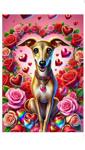 Italian Greyhound Fawn -  Best of Breed DCR Valentines Day Outdoor House and Garden Flag