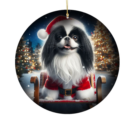 Japanese Chin Black and White  -   Best of Breed DCR Christmas Tree Porcelain Ornament Double Sided