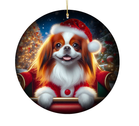 Japanese Chin Red and White  -  Best of Breed DCR Christmas Tree Porcelain Ornament Double Sided