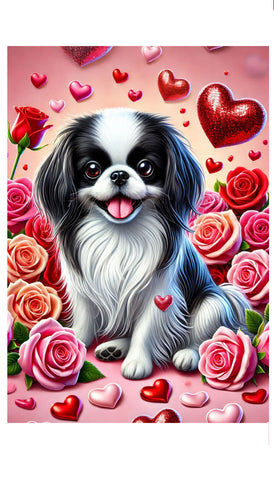 Japanese Chin Black and White -  Best of Breed DCR Valentines Day Outdoor House and Garden Flag