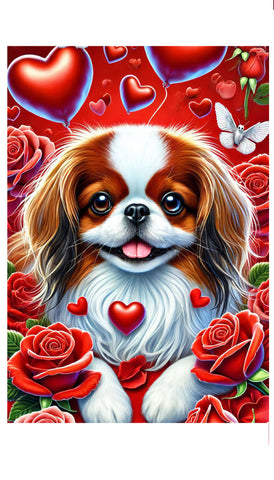 Japanese Chin Red and White -  Best of Breed DCR Valentines Day Outdoor House and Garden Flag