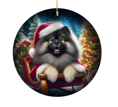 Keeshond -  Best of Breed DCR Christmas Tree Porcelain Ornament Double Sided