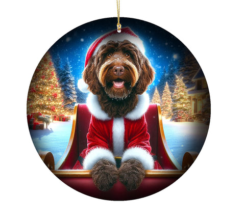 Labradoodle Chocolate -  Best of Breed DCR Christmas Tree Porcelain Ornament Double Sided