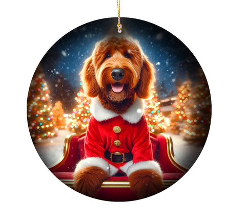 Labradoodle Red -  Best of Breed DCR Christmas Tree Porcelain Ornament Double Sided