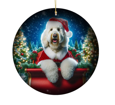 Labradoodle White -  Best of Breed DCR Christmas Tree Porcelain Ornament Double Sided