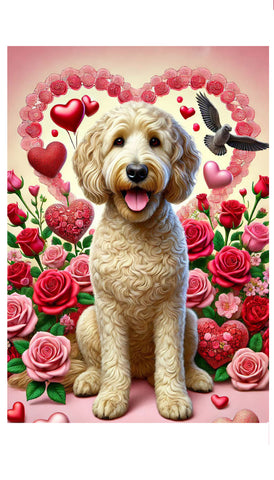 Labradoodle Blonde  -  Best of Breed DCR Valentines Day Outdoor House and Garden Flag