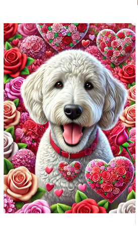 Labradoodle White -  Best of Breed DCR Valentines Day Outdoor House and Garden Flag