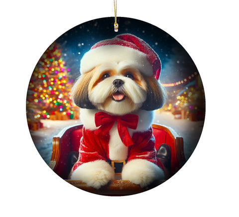 Lhasa Apso Cream -   Best of Breed DCR Christmas Tree Porcelain Ornament Double Sided
