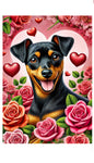 Miniature Pinscher Black and Tan Uncropped - Best of Breed DCR Valentines Day Outdoor House and Garden Flag