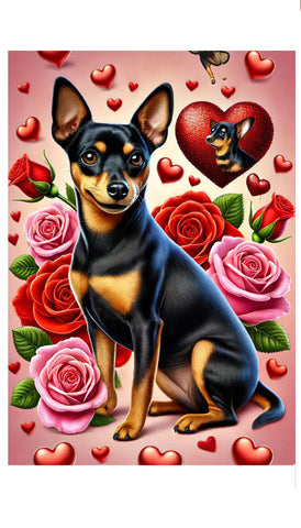 Miniature Pinscher Black and Tan Cropped - Best of Breed DCR Valentines Day Outdoor House and Garden Flag