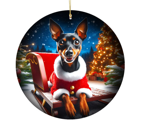 Miniature Pinscher Black/Tan Cropped -  Best of Breed DCR Christmas Tree Porcelain Ornament Double Sided
