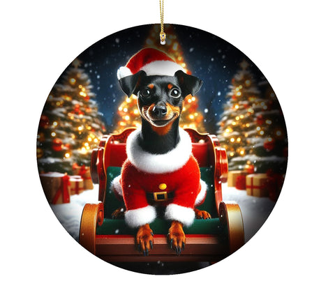 Miniature Pinscher Black/Tan -  Best of Breed DCR Christmas Tree Porcelain Ornament Double Sided