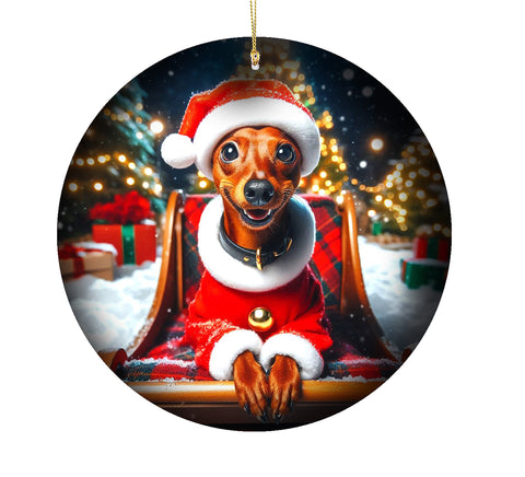 Miniature Pinscher Red -  Best of Breed DCR Christmas Tree Porcelain Ornament Double Sided