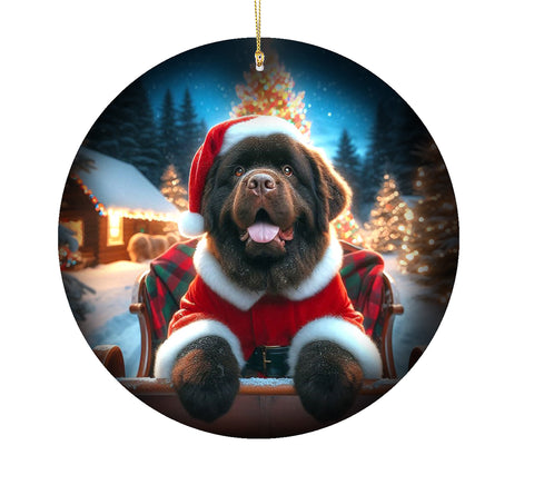 Newfoundland Chocolate - Best of Breed DCR Christmas Tree Porcelain Ornament Double Sided