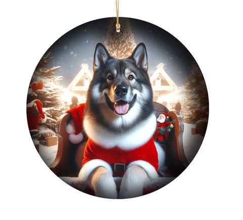 Norwegian Elkhound -  Best of Breed DCR Christmas Tree Porcelain Ornament Double Sided