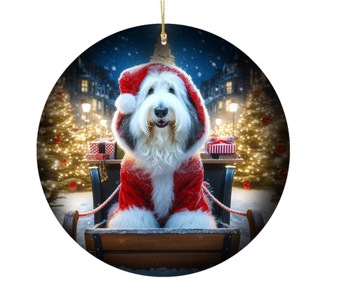 Old English Sheepdog - Best of Breed DCR Christmas Tree Porcelain Ornament Double Sided