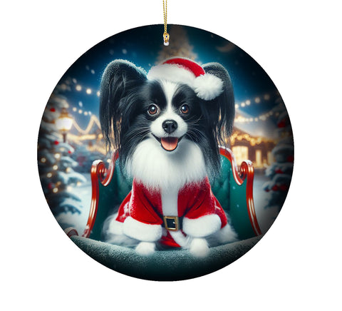 Papillon Black and White -  Best of Breed DCR Christmas Tree Porcelain Ornament Double Sided