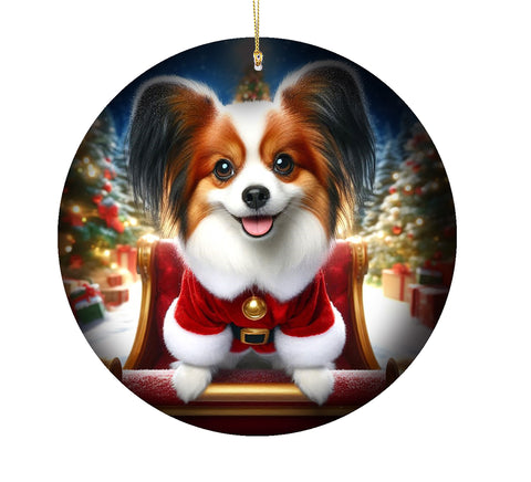 Papillon Red and White -  Best of Breed DCR Christmas Tree Porcelain Ornament Double Sided