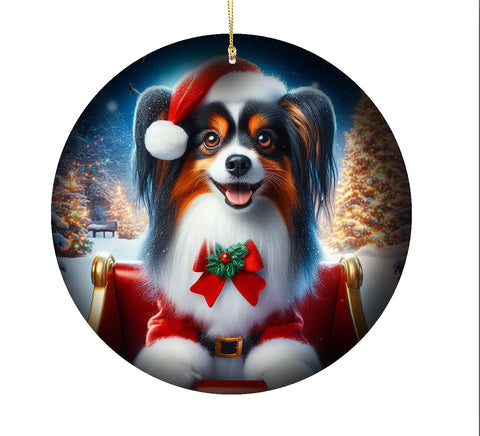Papillon Tri -  Best of Breed DCR Christmas Tree Porcelain Ornament Double Sided