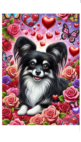 Papillon Black and White - Best of Breed DCR Valentines Day Outdoor House and Garden Flag