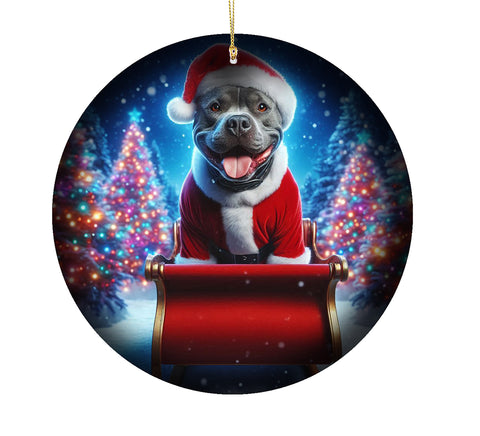 Pit Bull Blue - Best of Breed DCR Christmas Tree Porcelain Ornament Double Sided