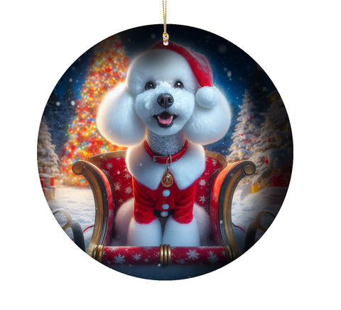 Poodle White -  Best of Breed DCR Christmas Tree Porcelain Ornament Double Sided