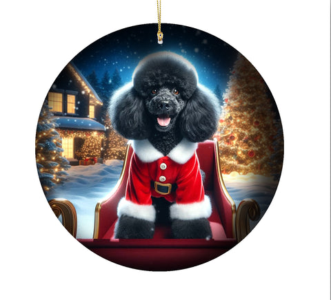 Poodle Black -  Best of Breed DCR Christmas Tree Porcelain Ornament Double Sided
