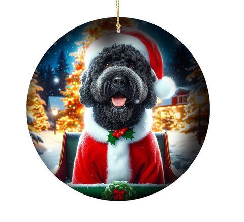 Portuguese Water Dog Black -   Best of Breed DCR Christmas Tree Porcelain Ornament Double Sided
