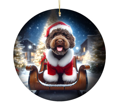 Portuguese Water Dog Brown -   Best of Breed DCR Christmas Tree Porcelain Ornament Double Sided