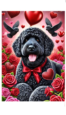 Portuguese Water Dog Black - Best of Breed DCR Valentines Day Outdoor House and Garden Flag