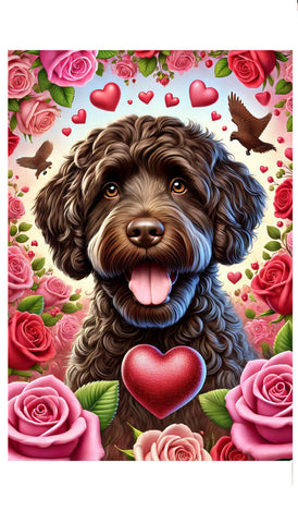 Portuguese Water Dog Brown - Best of Breed DCR Valentines Day Outdoor House and Garden Flag