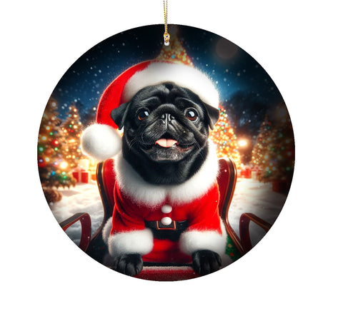 Pug Black -  Best of Breed DCR Christmas Tree Porcelain Ornament Double Sided