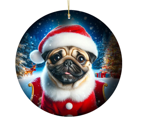 Pug Fawn - Best of Breed DCR Christmas Tree Porcelain Ornament Double Sided