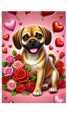 Puggle  Fawn - Best of Breed DCR Valentines Day Outdoor House and Garden Flag