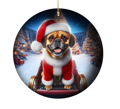 Puggle Fawn -  Best of Breed DCR Christmas Tree Porcelain Ornament Double Sided