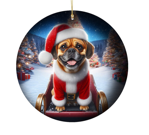 Puggle Fawn -  Best of Breed DCR Christmas Tree Porcelain Ornament Double Sided