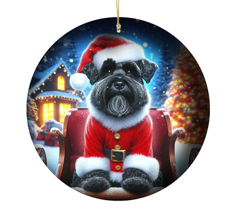 Schnauzer Black Uncropped -  Best of Breed DCR Christmas Tree Porcelain Ornament Double Sided