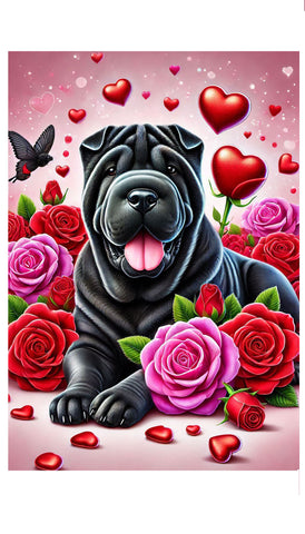 Shar Pei Black - Best of Breed DCR Valentines Day Outdoor House and Garden Flag